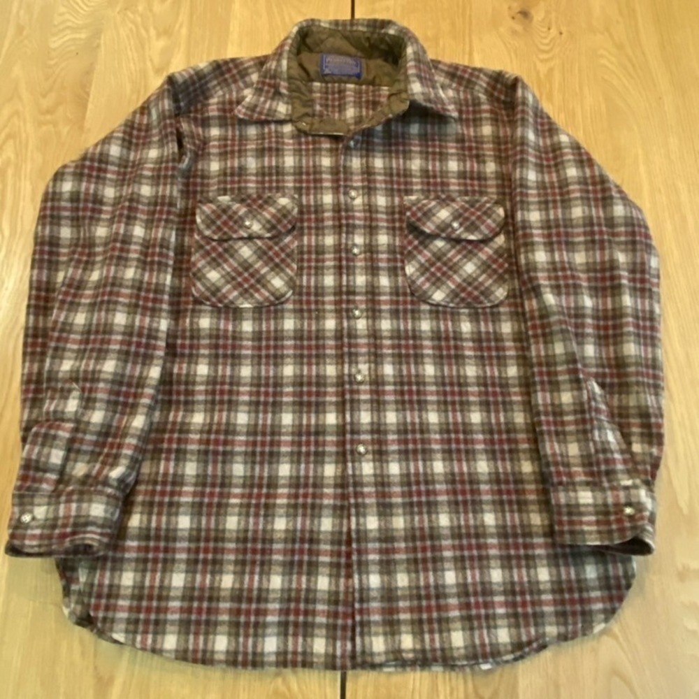 Vintage 70's, 80s Pendleton Wool Flannel Shirt USA Plaid Button Up Outdoor XL